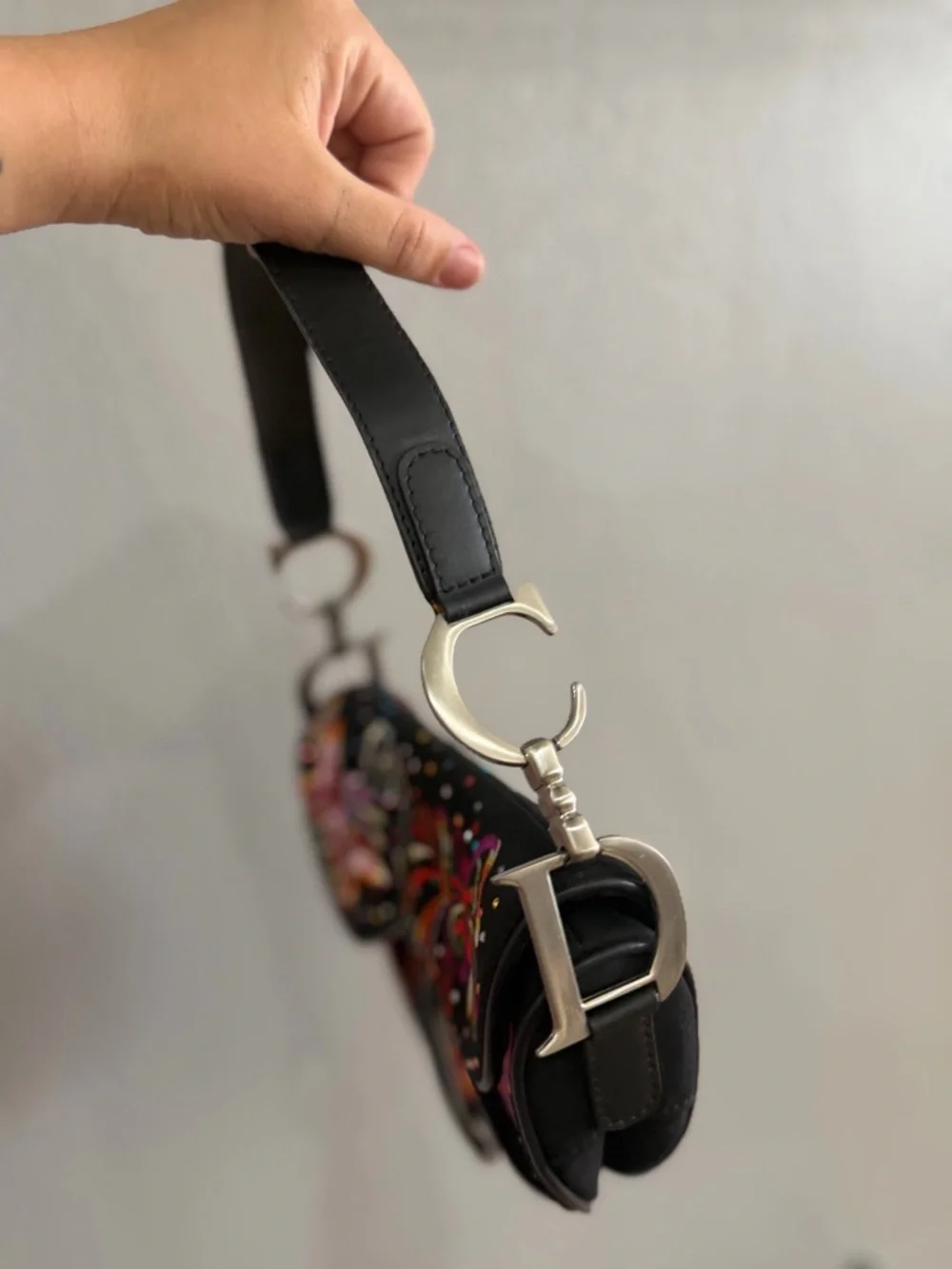 Dior Black Embroidered Butterfly Saddle Bag with Multicolor Accents - Picture 3 of 11